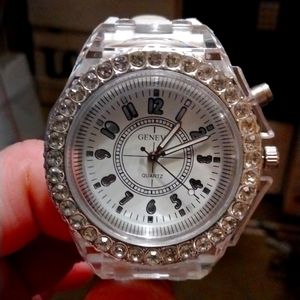 Women's white watch with gems that lights up